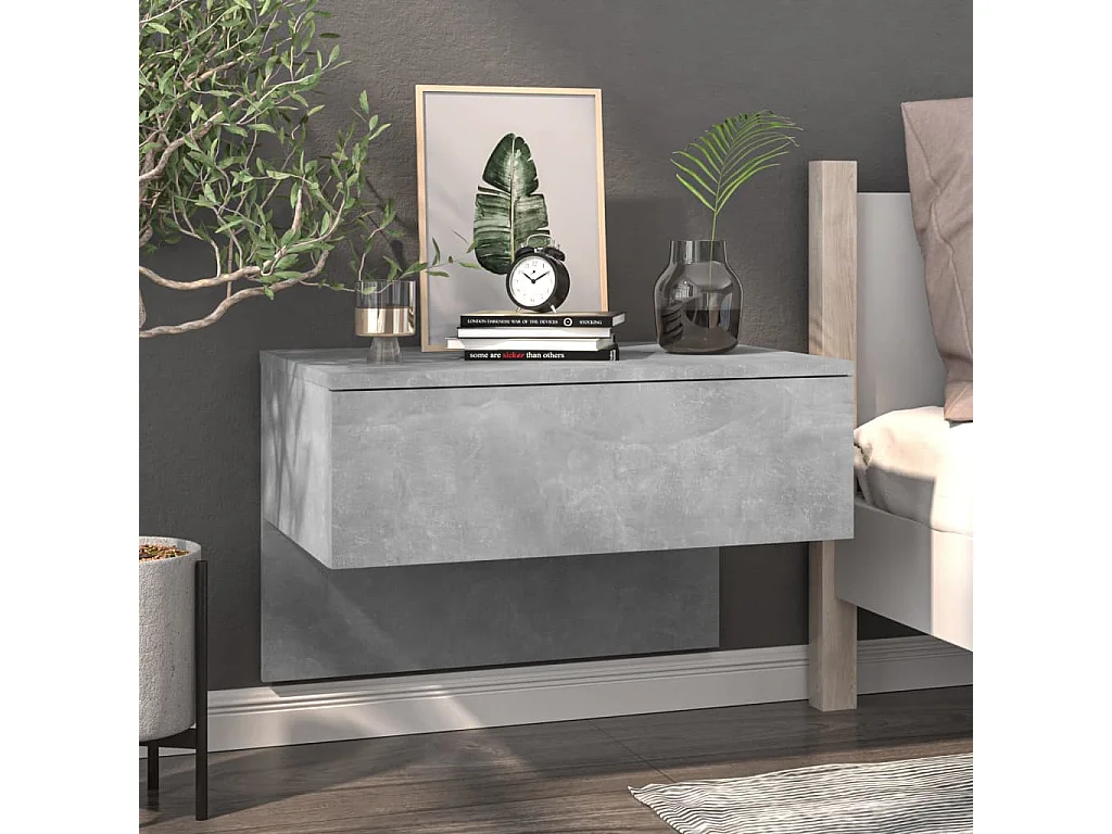 2er-Set Wand-Nachttische Nachtschrank Betongrau -RN31499