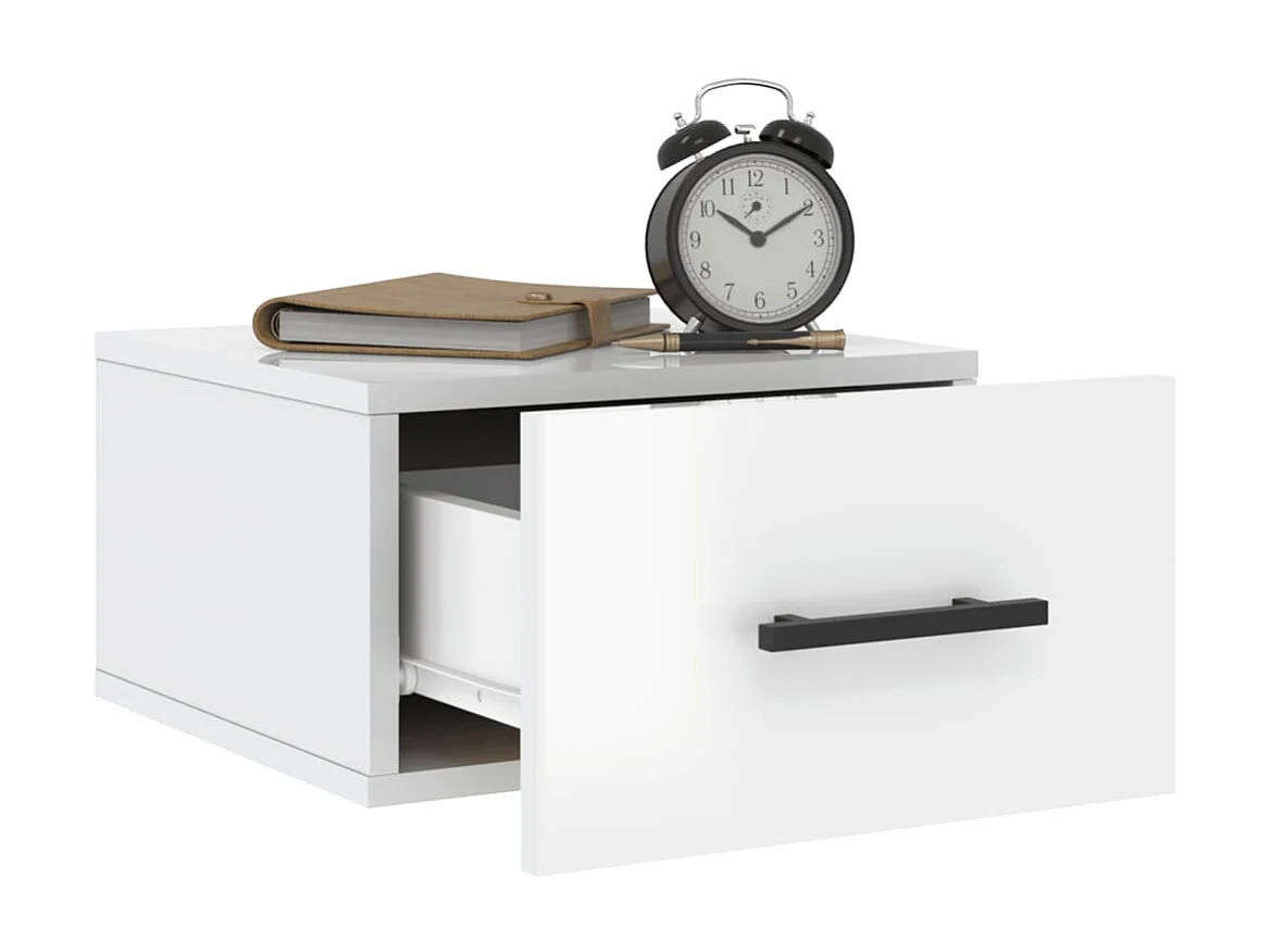 2er-Set Wand-Nachttische Nachtschrank Hochglanz-Weiß 35x35x20 cm -RN67843