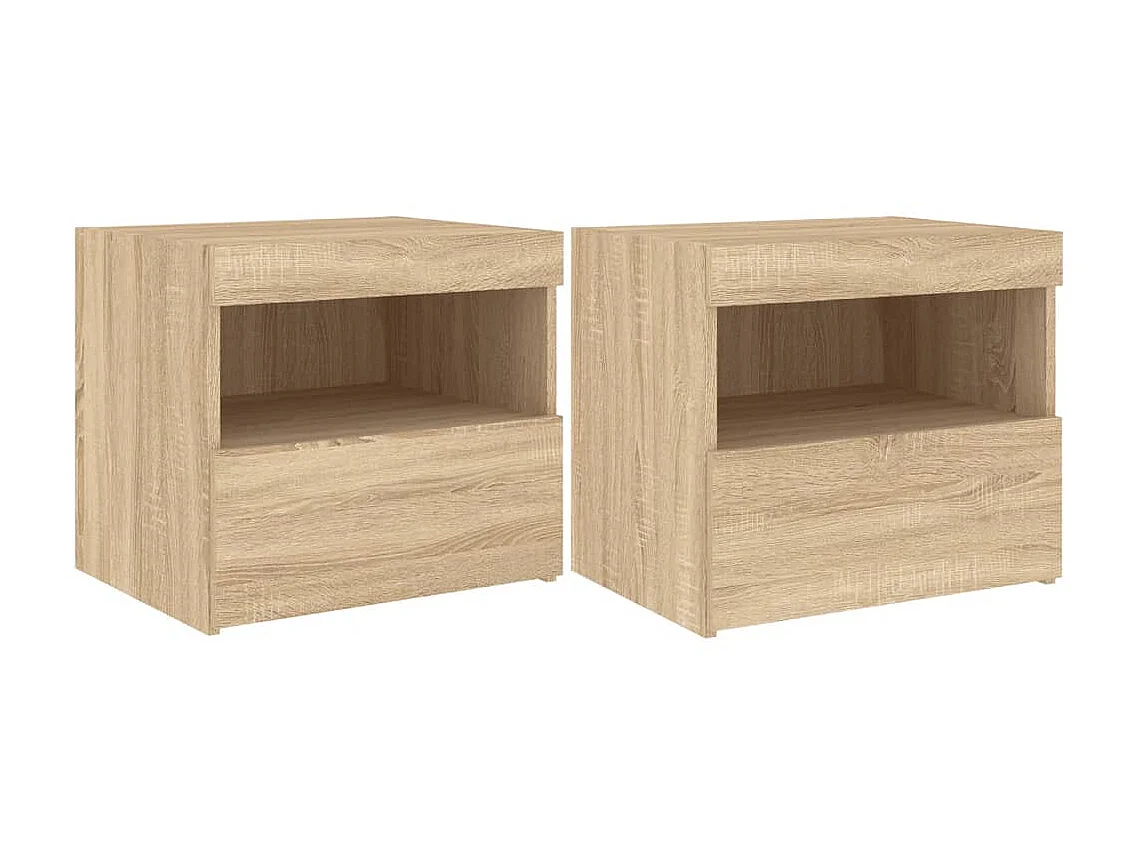2er-Set Nachttische Nachtschrank mit LED-Leuchten Sonoma Eiche 50x40x45 cm -RN18065