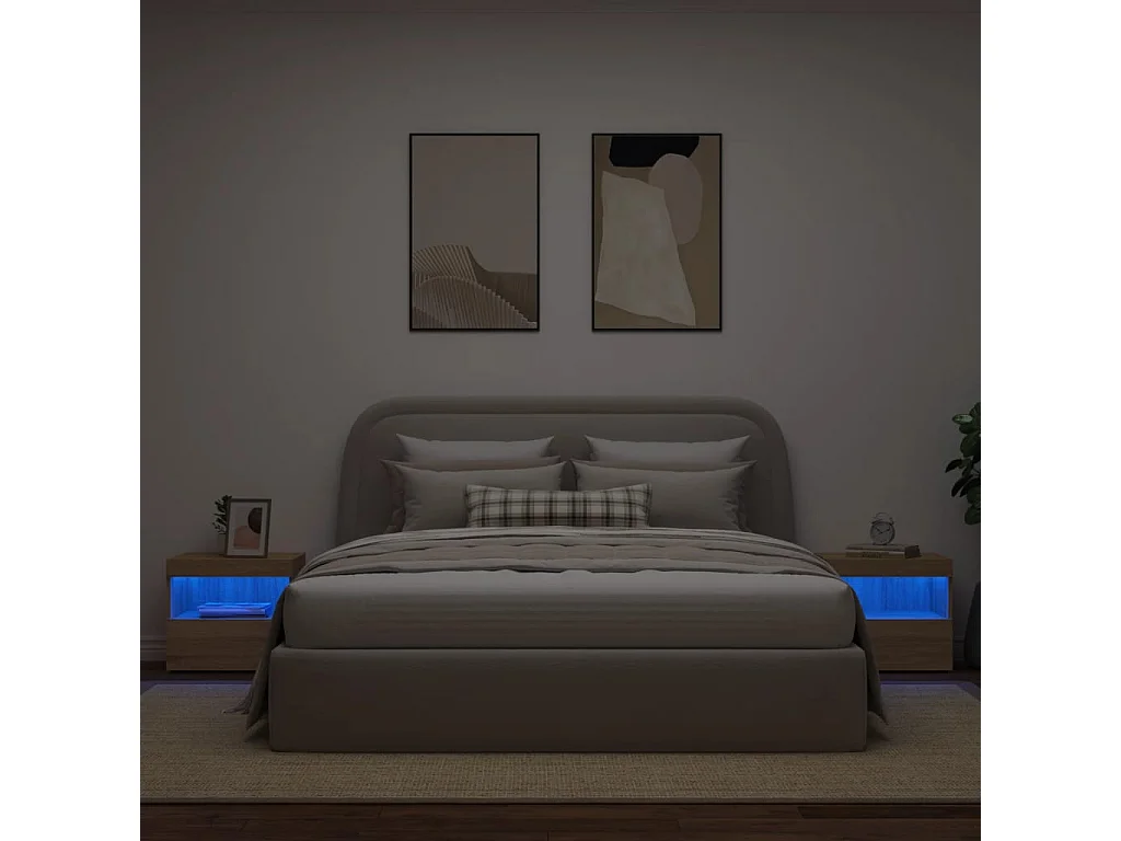 2er-Set Nachttische Nachtschrank mit LED-Leuchten Sonoma Eiche 50x40x45 cm -RN18065