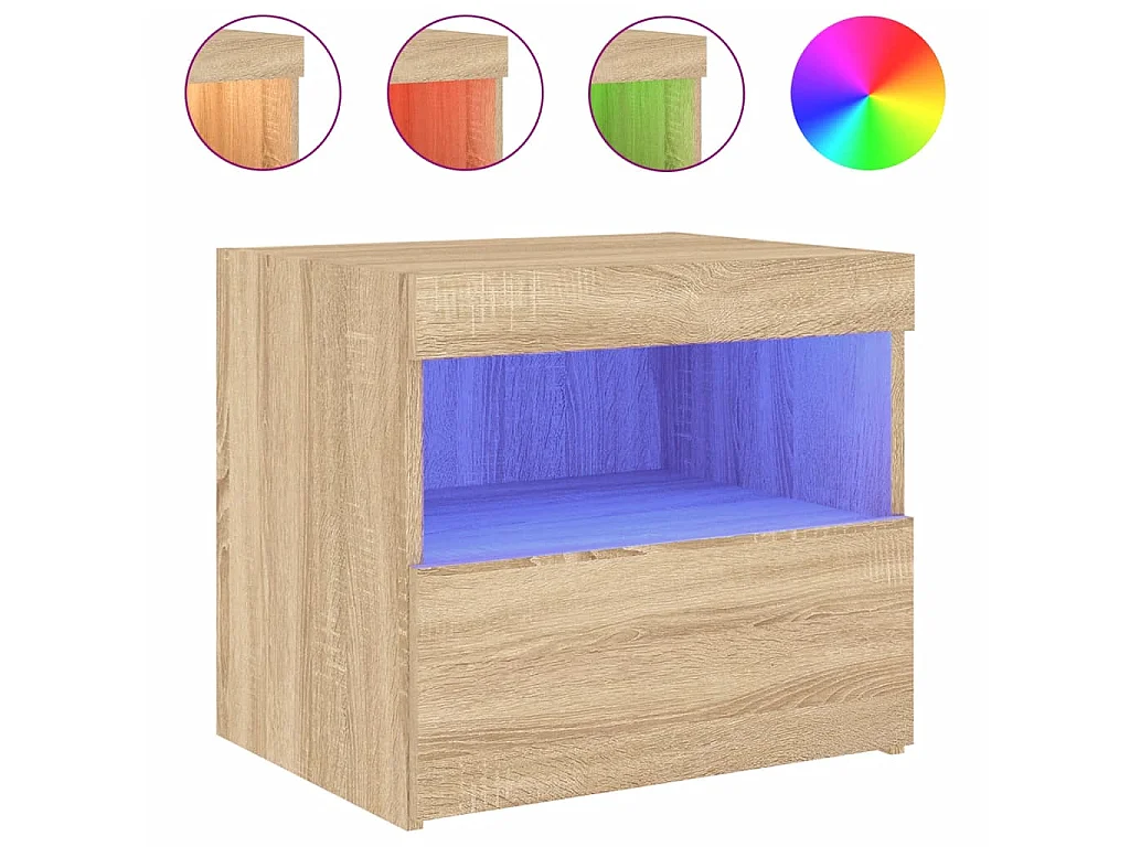 2er-Set Nachttische Nachtschrank mit LED-Leuchten Sonoma Eiche 50x40x45 cm -RN18065