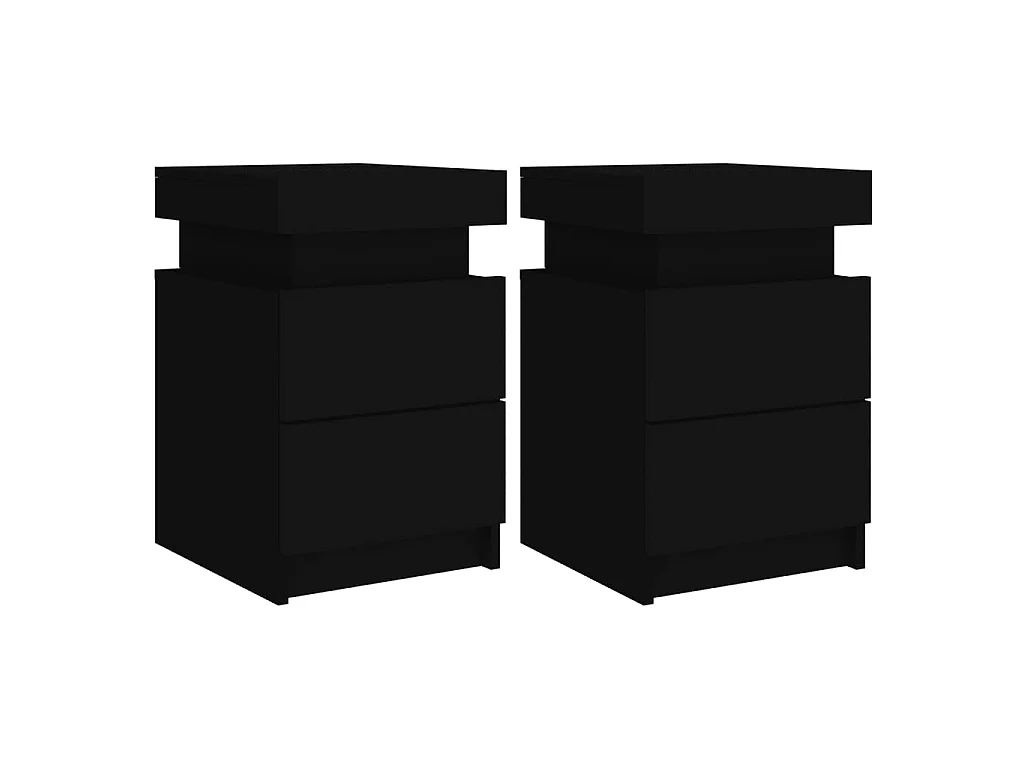 2er-Set Nachttische Nachtschrank mit LED-Leuchten Schwarz 35x39x55 cm -RN16864