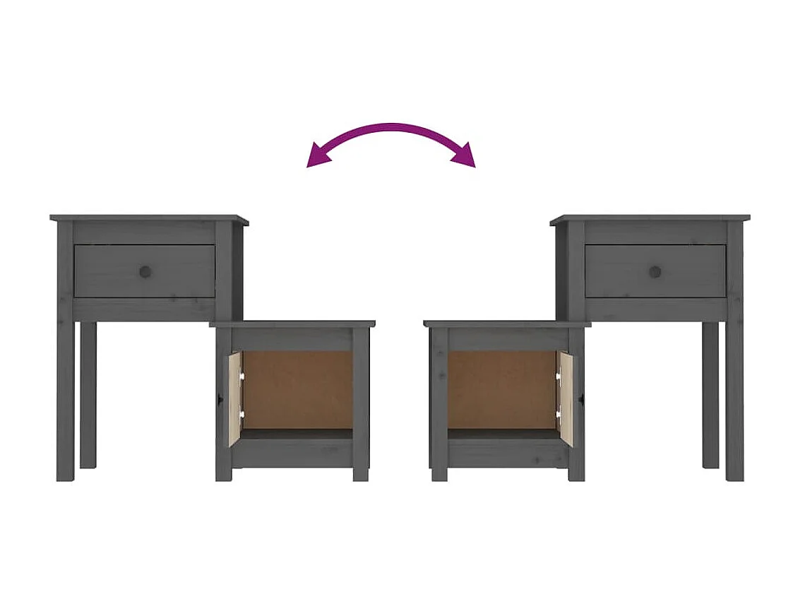 2er-Set Nachttische Nachtschrank Grau 79,5x38x65,5 cm Massivholz Kiefer -RN73822