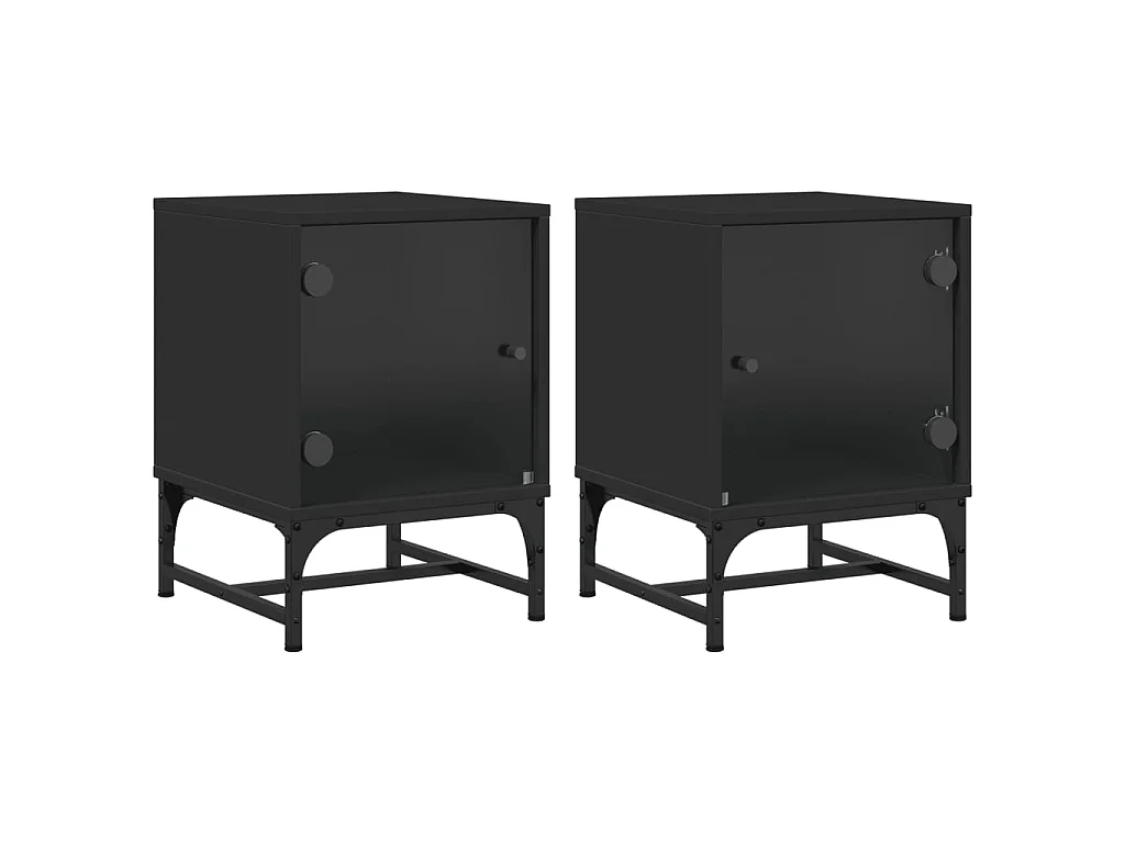 2er-Set Nachttische Nachtschrank mit Glastüren Schwarz 35x37x50 cm -RN90333