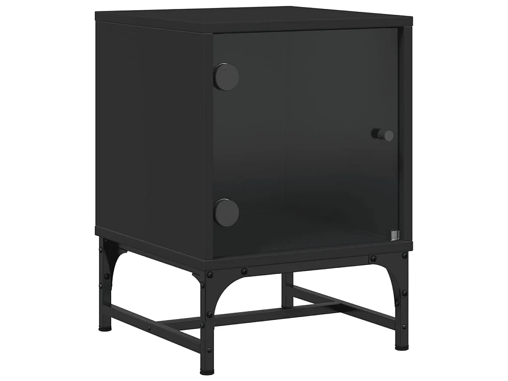 2er-Set Nachttische Nachtschrank mit Glastüren Schwarz 35x37x50 cm -RN90333