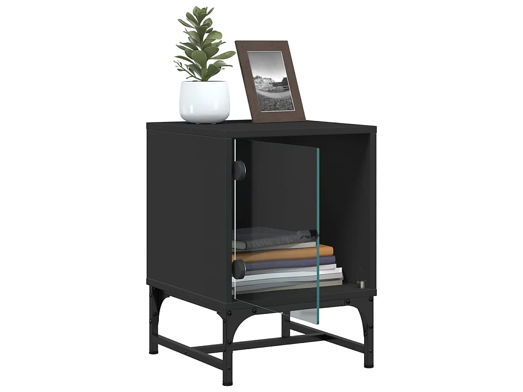 2er-Set Nachttische Nachtschrank mit Glastüren Schwarz 35x37x50 cm -RN90333