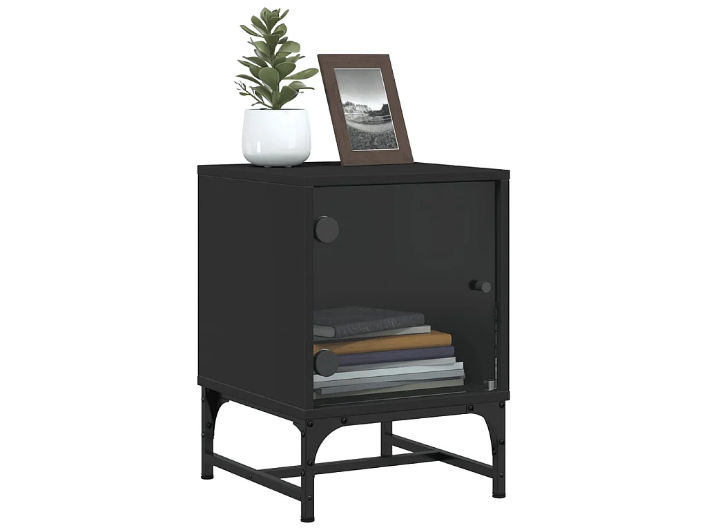2er-Set Nachttische Nachtschrank mit Glastüren Schwarz 35x37x50 cm -RN90333