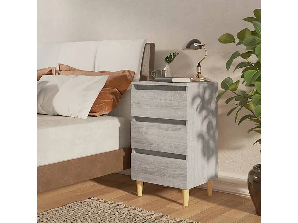 Nachttisch Nachtschrank mit Massivholz-Beinen Grau Sonoma 40x35x69 cm -RN98360