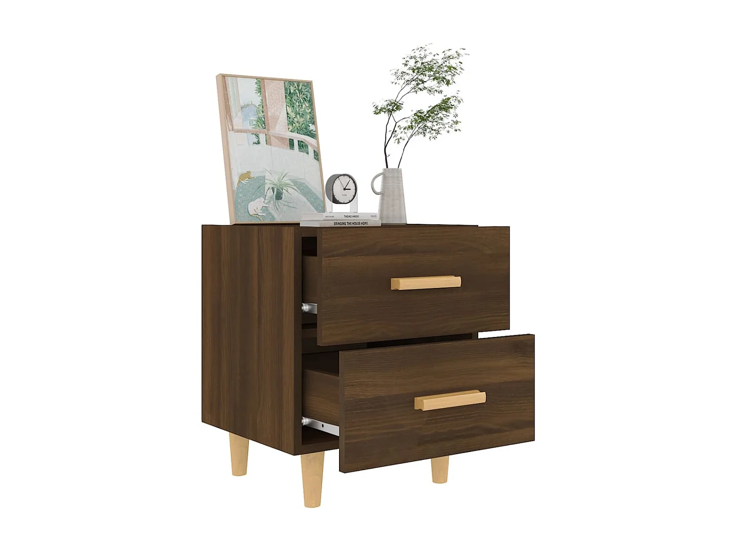 2er-Set Nachttische Nachtschrank Braun Eichen-Optik 40x35x47,5 cm -RN96610