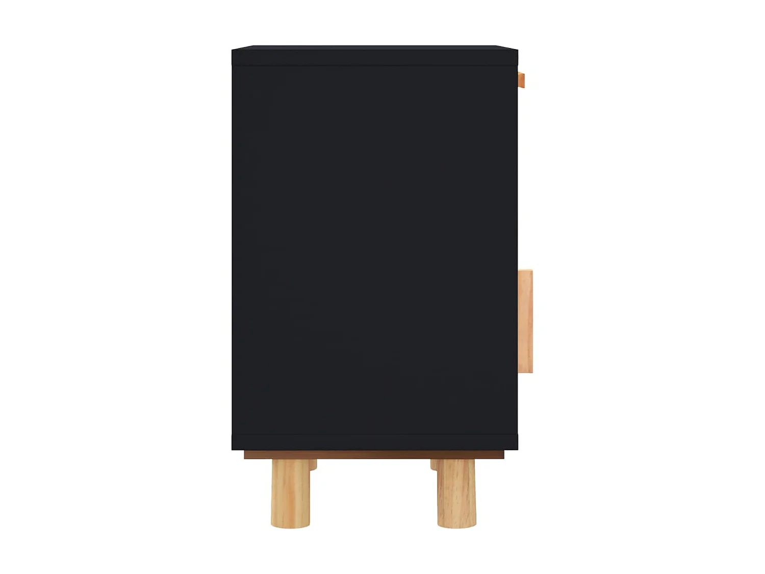 2er-Set Nachttische Nachtschrank Schwarz Massivholz Kiefer und Natur-Rattan -RN55468