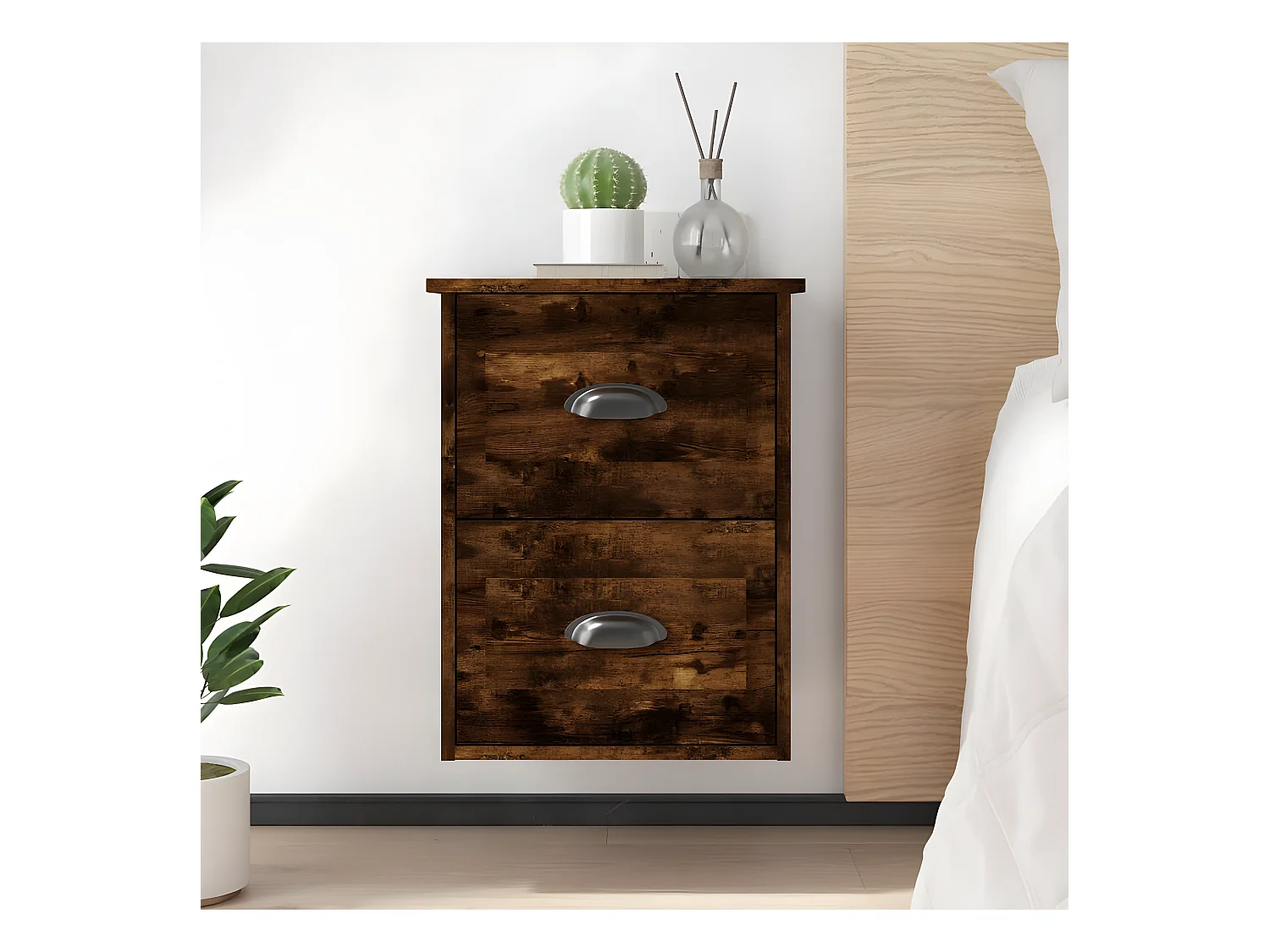 2er-Set Wand-Nachttische Nachtschrank Räuchereiche 41,5x36x53 cm -RN68664