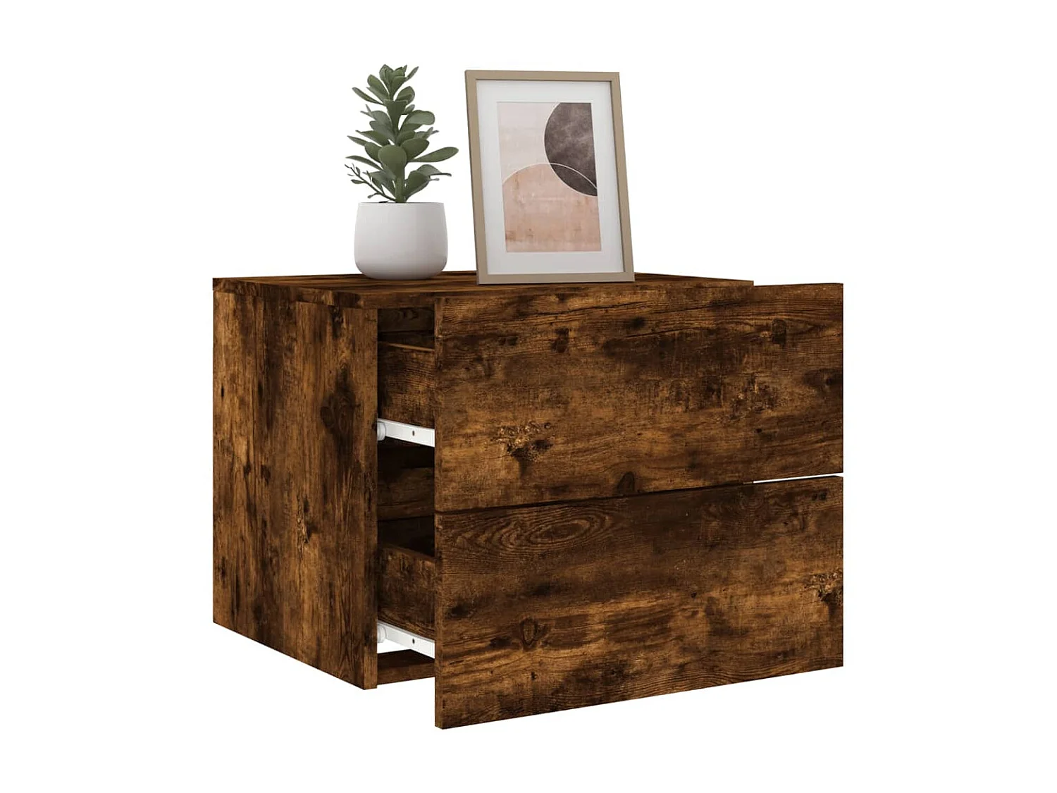 Wand-Nachttisch Nachtschrank mit LED-Leuchten Räuchereiche -RN20675