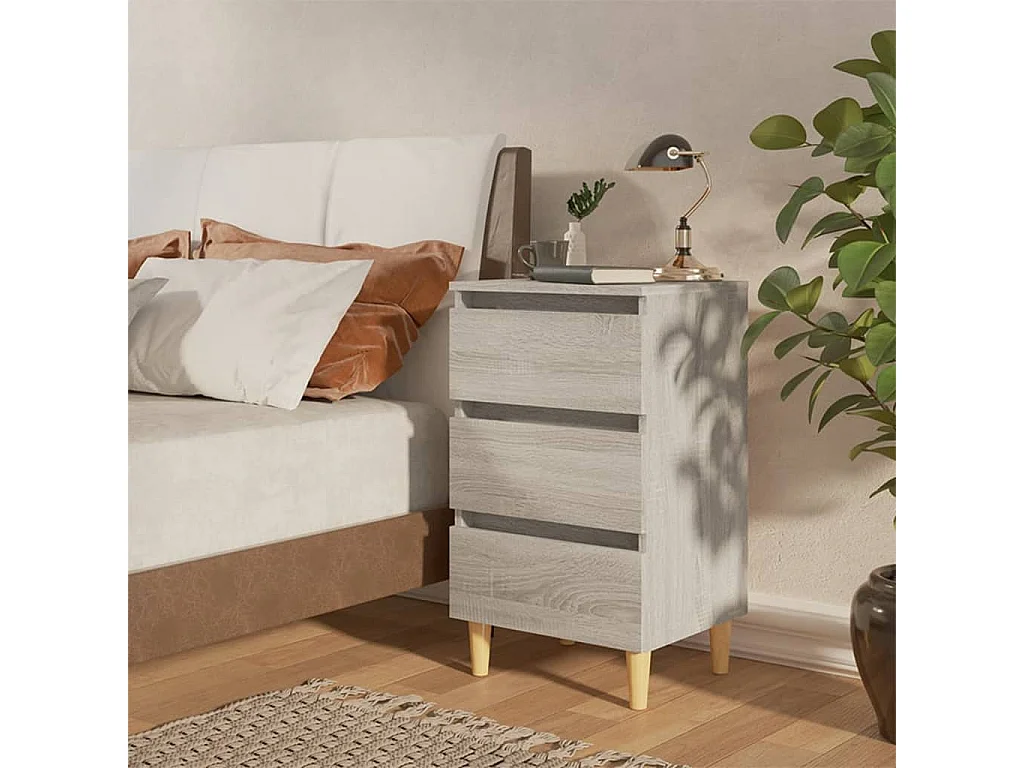 2er-Set Nachttische Nachtschrank mit Massivholz-Beinen Grau Sonoma 40x35x69cm -RN20776