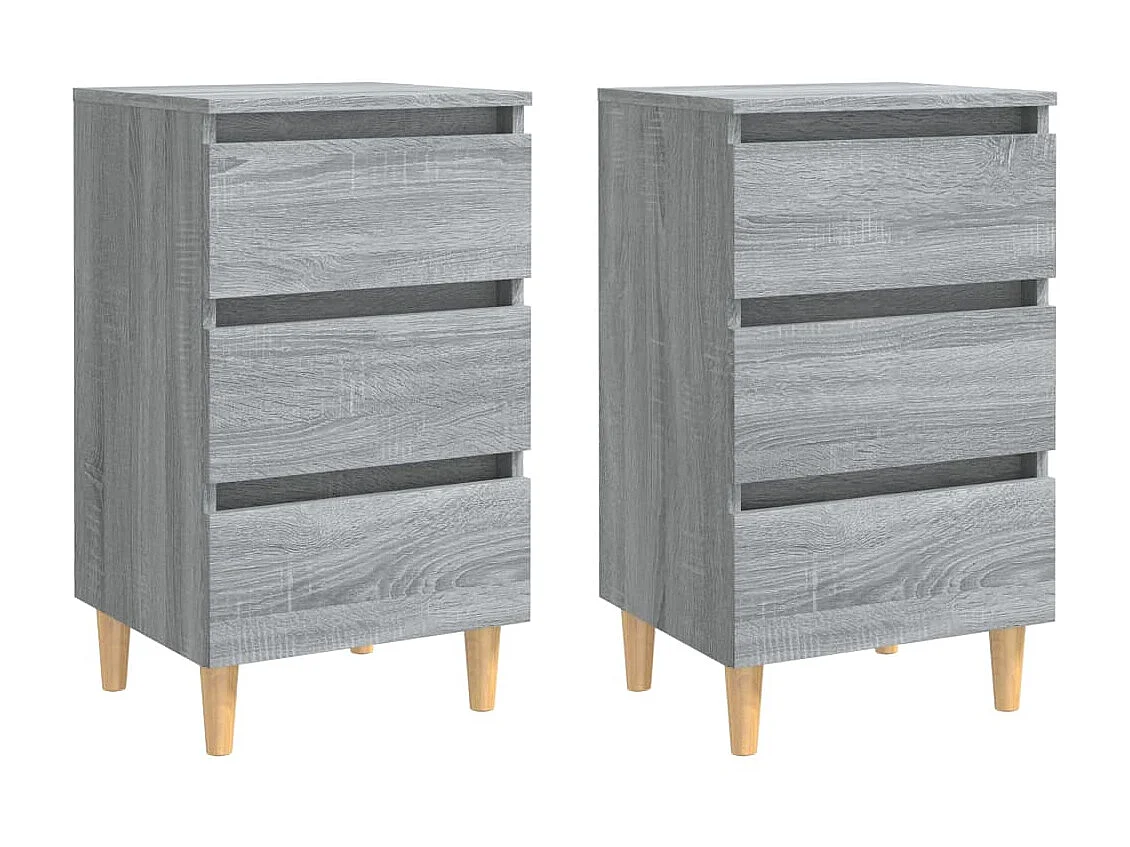 2er-Set Nachttische Nachtschrank mit Massivholz-Beinen Grau Sonoma 40x35x69cm -RN20776