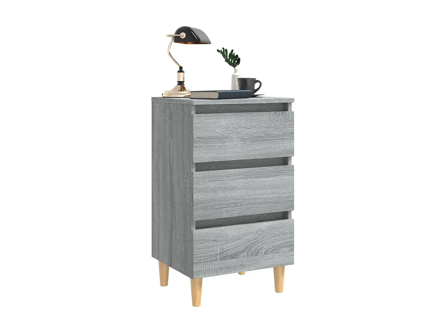 2er-Set Nachttische Nachtschrank mit Massivholz-Beinen Grau Sonoma 40x35x69cm -RN20776
