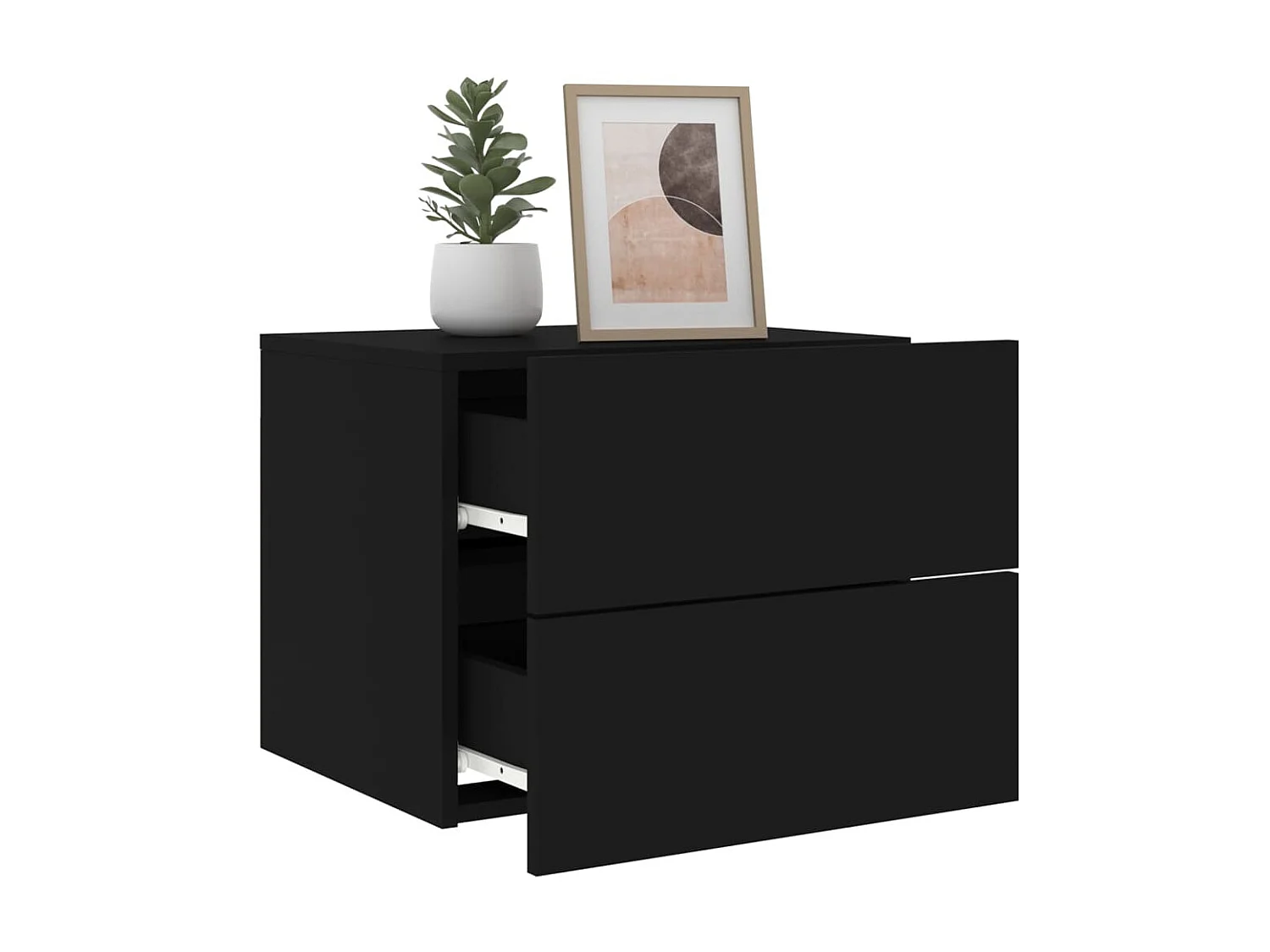 Wand-Nachttisch Nachtschrank mit LED-Leuchten Schwarz -RN11809