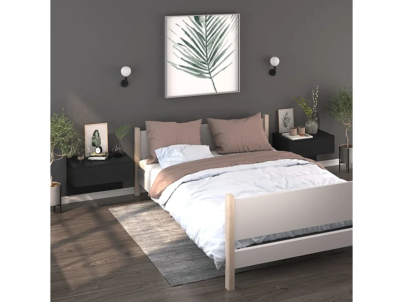 2er-Set Wand-Nachttische Nachtschrank Schwarz -RN20216