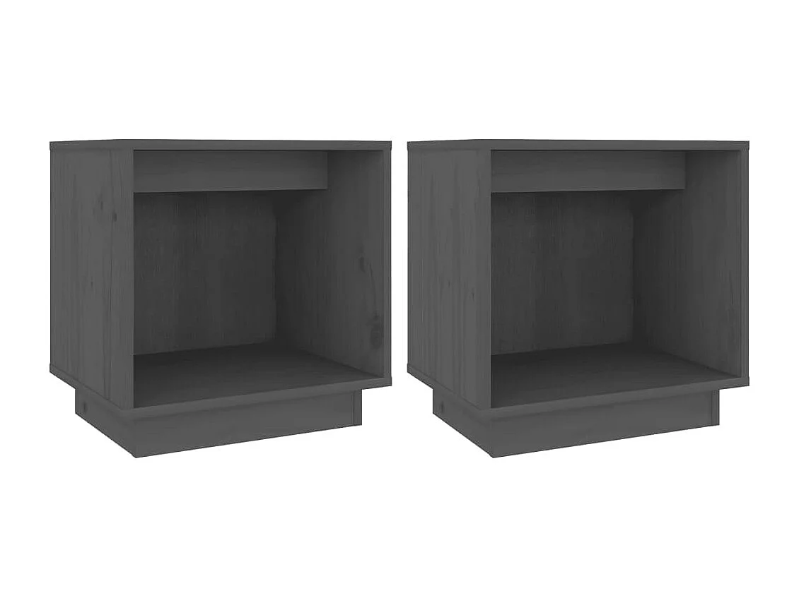 2er-Set Nachttische Nachtschrank Grau 40x30x40 cm Massivholz Kiefer -RN77142