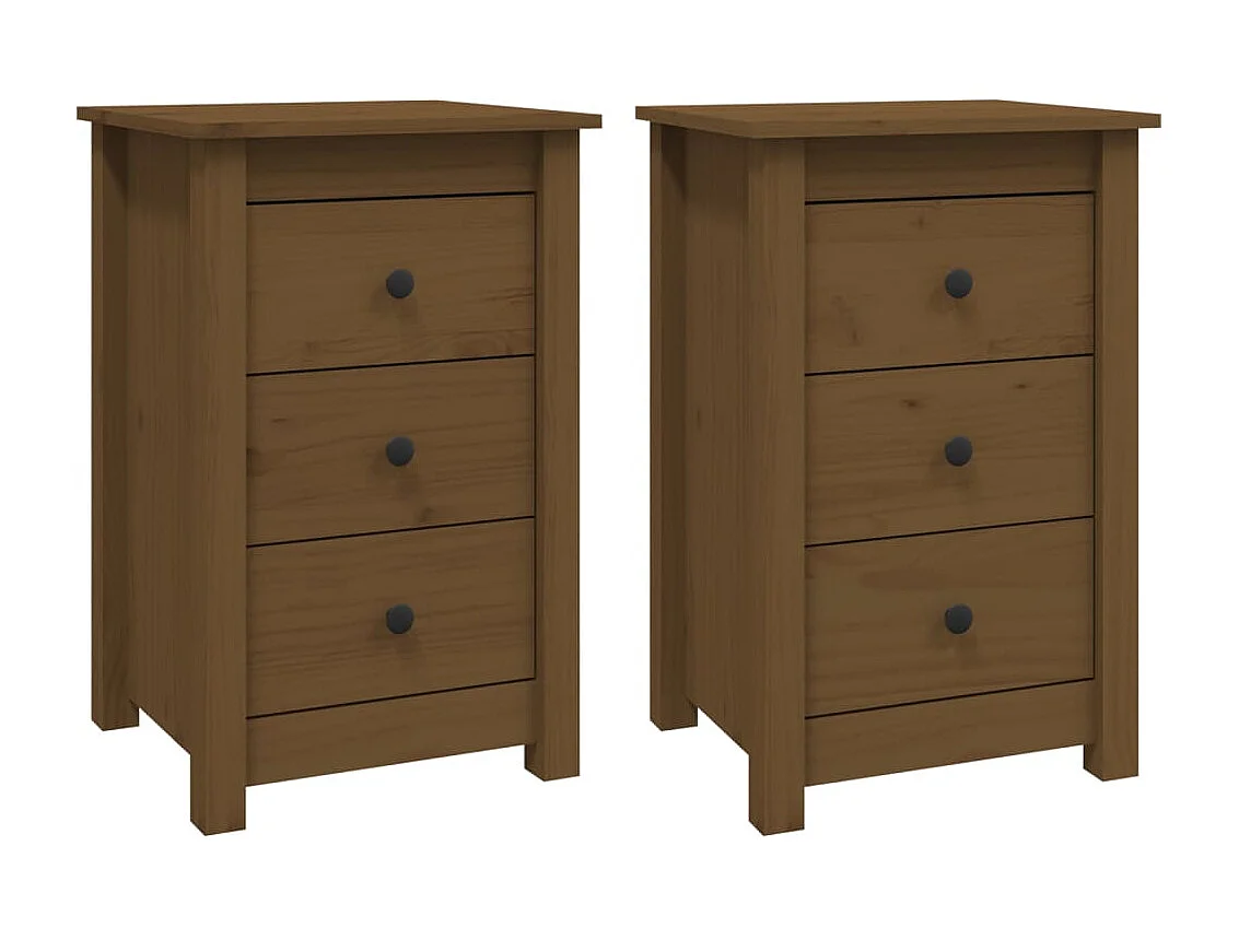 2er-Set Nachttische Nachtschrank Honigbraun 40x35x61,5 cm Massivholz Kiefer -RN94823