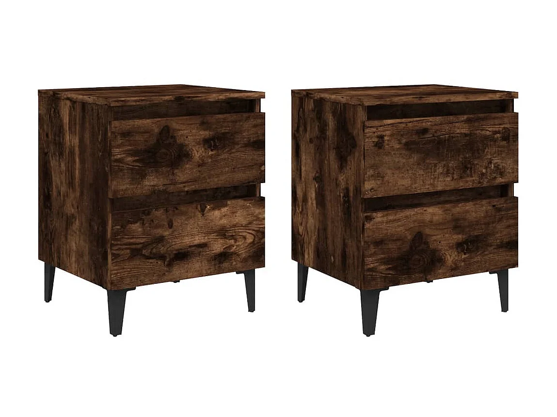 2er-Set Nachttische Nachtschrank mit Metallbeinen Räuchereiche 40x35x50 cm -RN75206