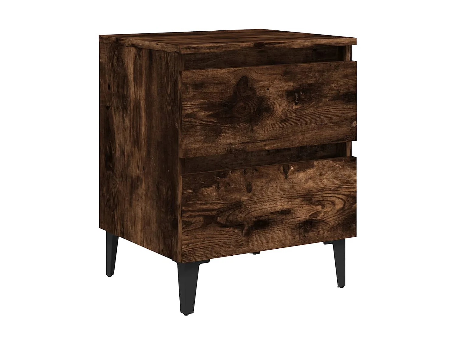 2er-Set Nachttische Nachtschrank mit Metallbeinen Räuchereiche 40x35x50 cm -RN75206