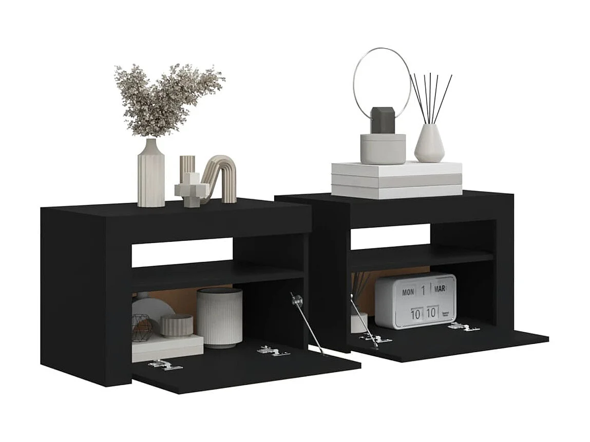 2er-Set Nachttische Nachtschrank mit LEDs Schwarz 60x35x40 cm -RN17500
