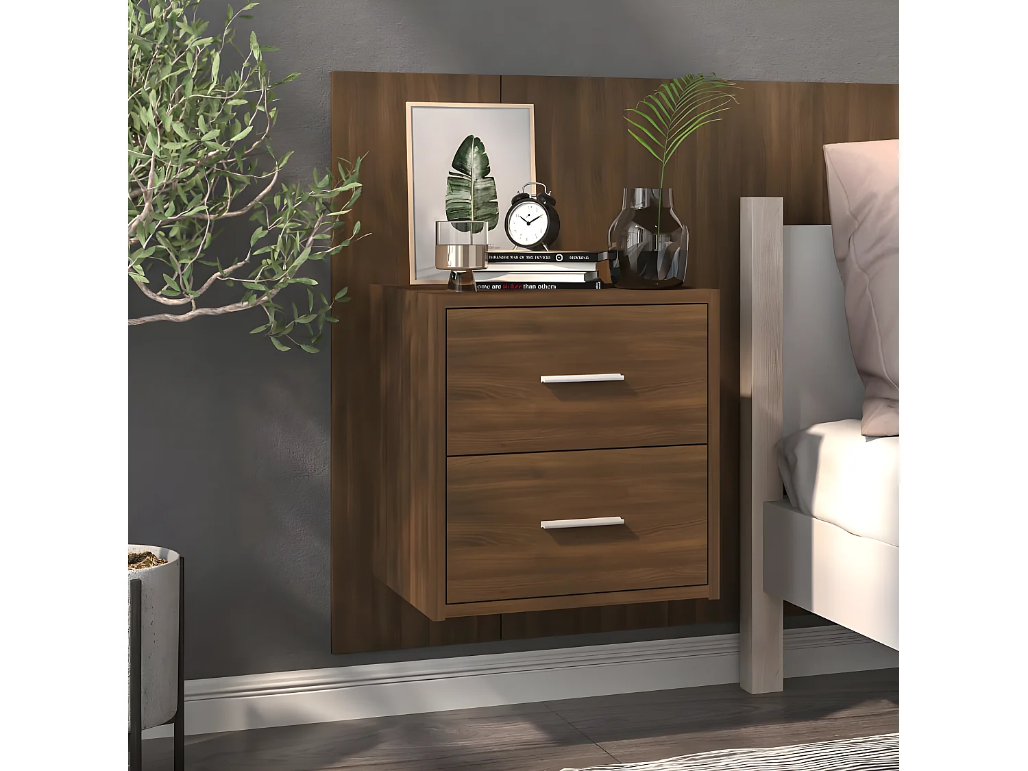 Wand-Nachttisch Nachtschrank Braun Eichen-Optik -RN60607