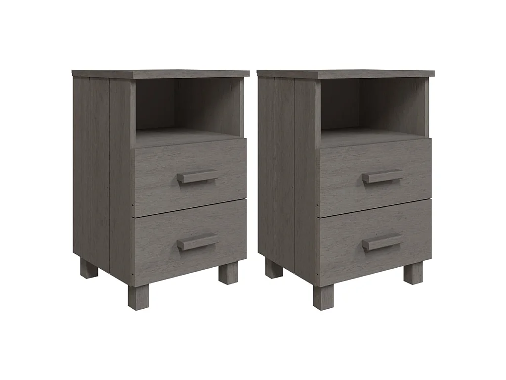 2er-Set Nachttische Nachtschrank HAMAR Hellgrau 40x35x62 cm Massivholz -RN72634