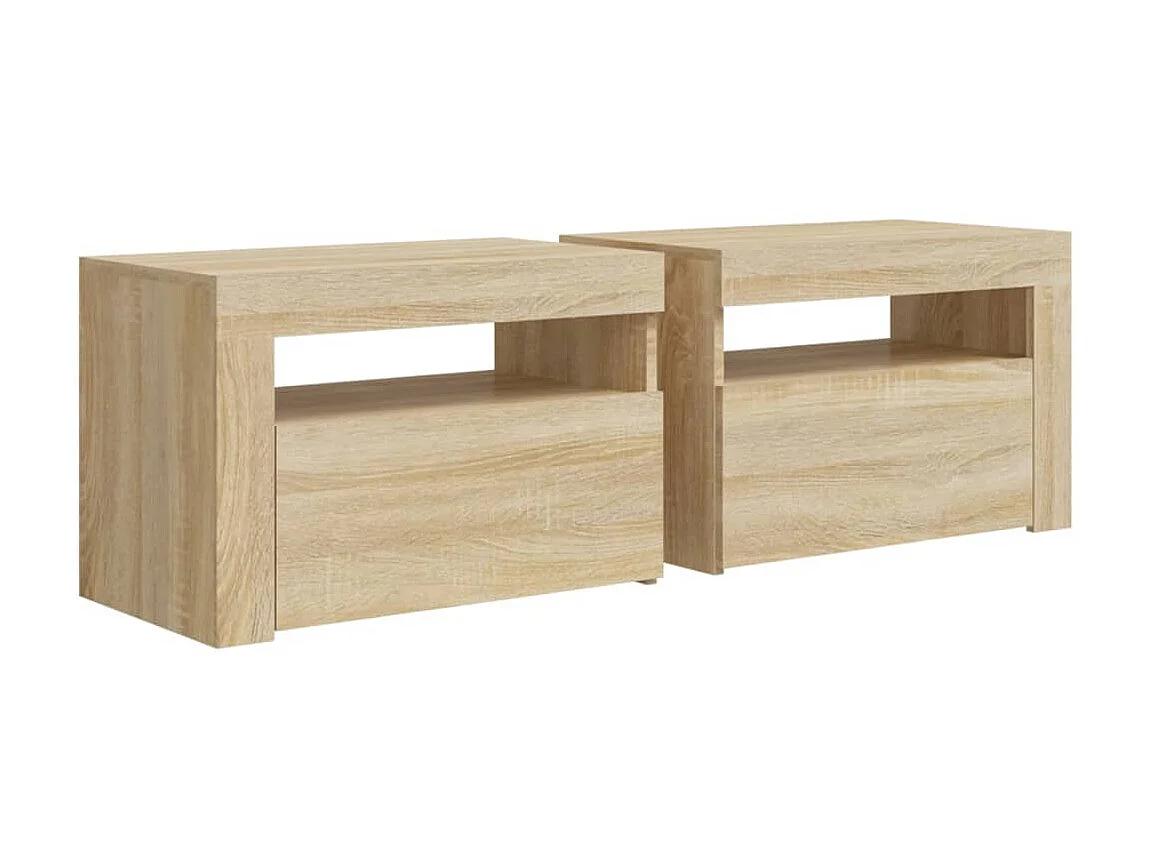 2er-Set Nachttische Nachtschrank mit LEDs Sonoma-Eiche 60x35x40 cm -RN15772