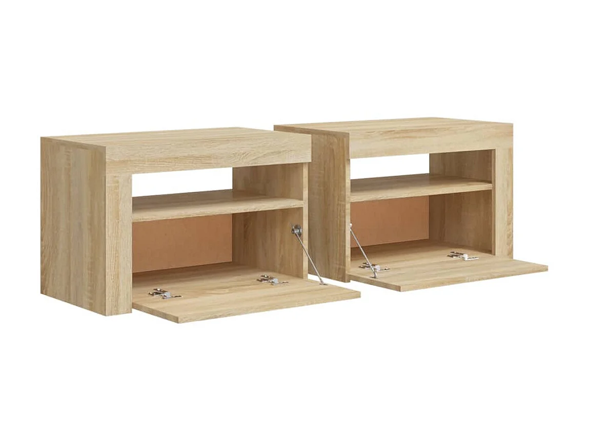 2er-Set Nachttische Nachtschrank mit LEDs Sonoma-Eiche 60x35x40 cm -RN15772