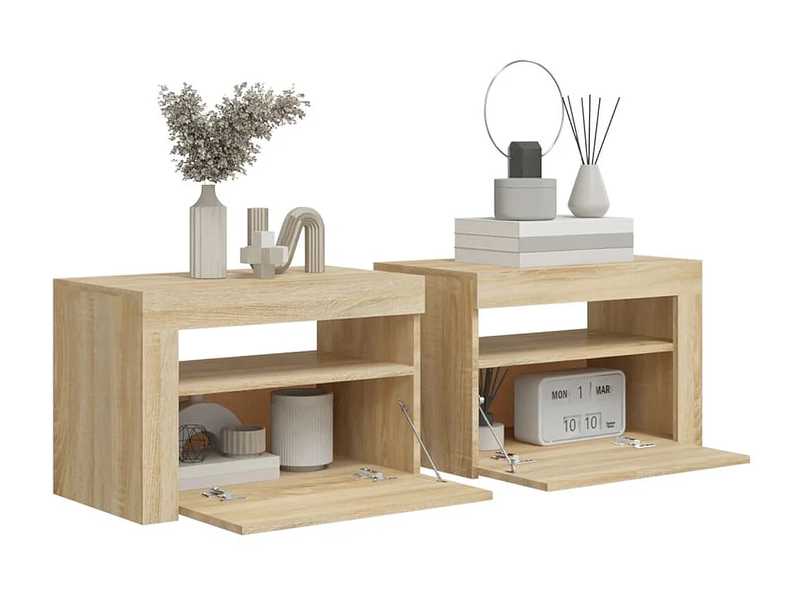 2er-Set Nachttische Nachtschrank mit LEDs Sonoma-Eiche 60x35x40 cm -RN15772