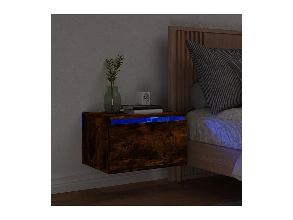 Wand-Nachttisch Nachtschrank mit LED-Leuchten Räuchereiche -RN40933
