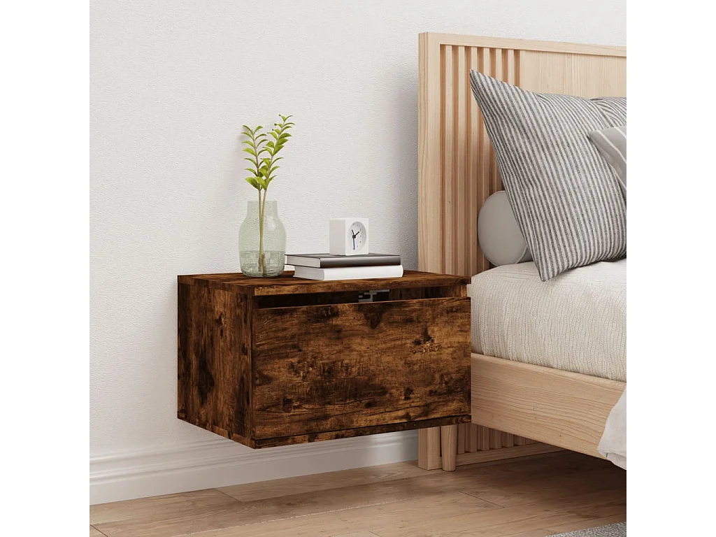 Wand-Nachttisch Nachtschrank mit LED-Leuchten Räuchereiche -RN40933