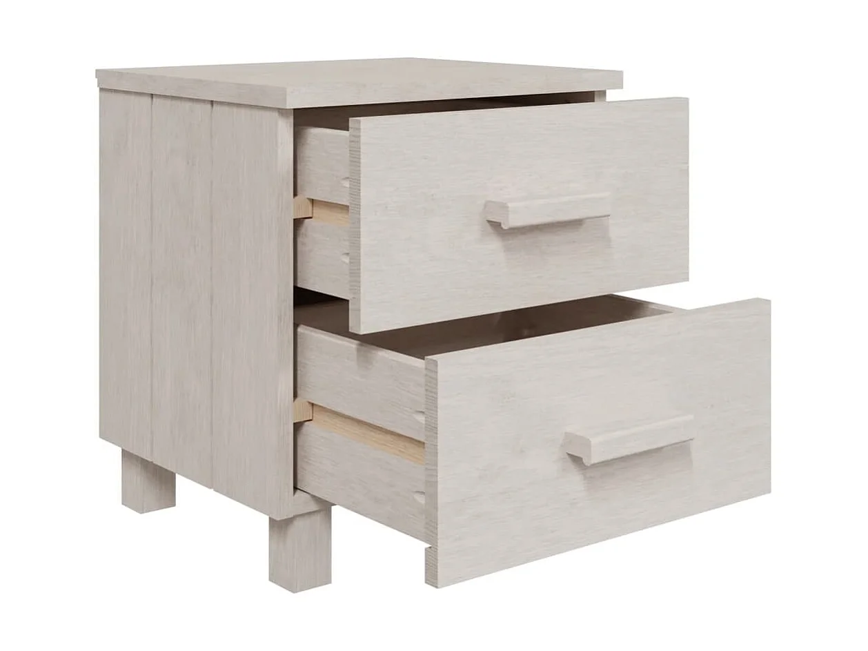 2er-Set Nachttische Nachtschrank HAMAR Weiß 40x35x44,5 cm Massivholz -RN82246