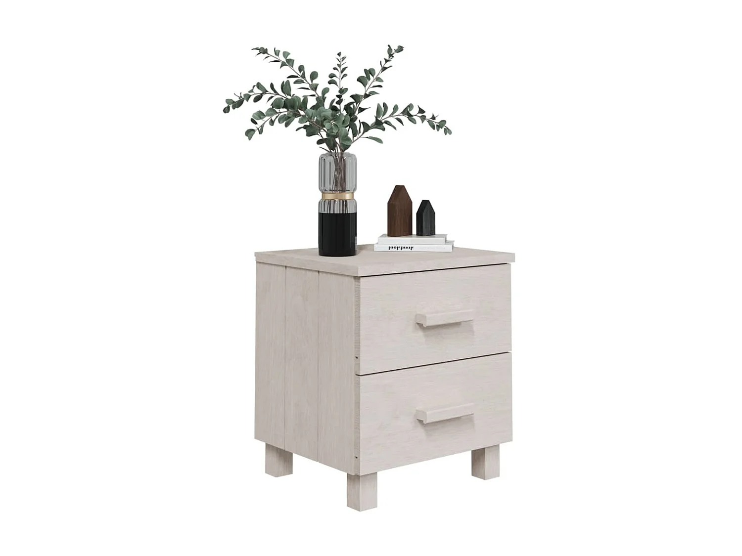 2er-Set Nachttische Nachtschrank HAMAR Weiß 40x35x44,5 cm Massivholz -RN82246