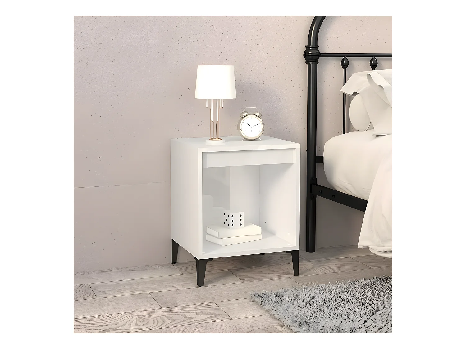 Nachttisch Nachtschrank Hochglanz-Weiß 40x35x50 cm -RN92397