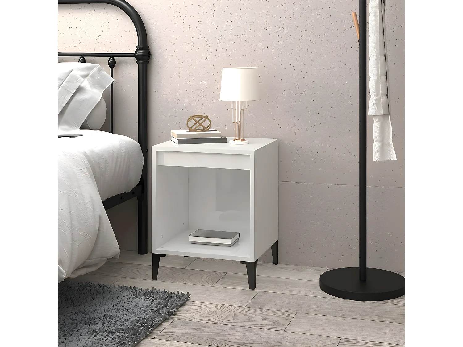 Nachttisch Nachtschrank Hochglanz-Weiß 40x35x50 cm -RN92397