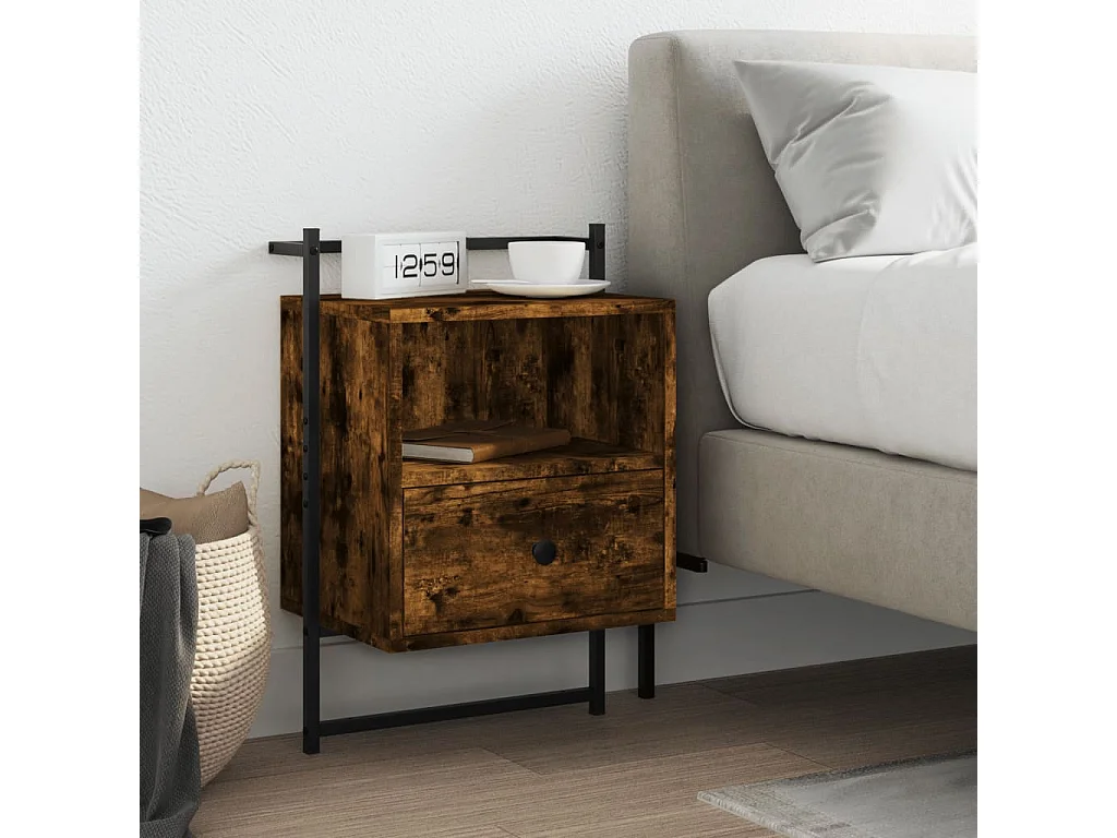 Wand-Nachttisch Nachtschrank Räuchereiche 40x30x61 cm Holzwerkstoff -RN97146
