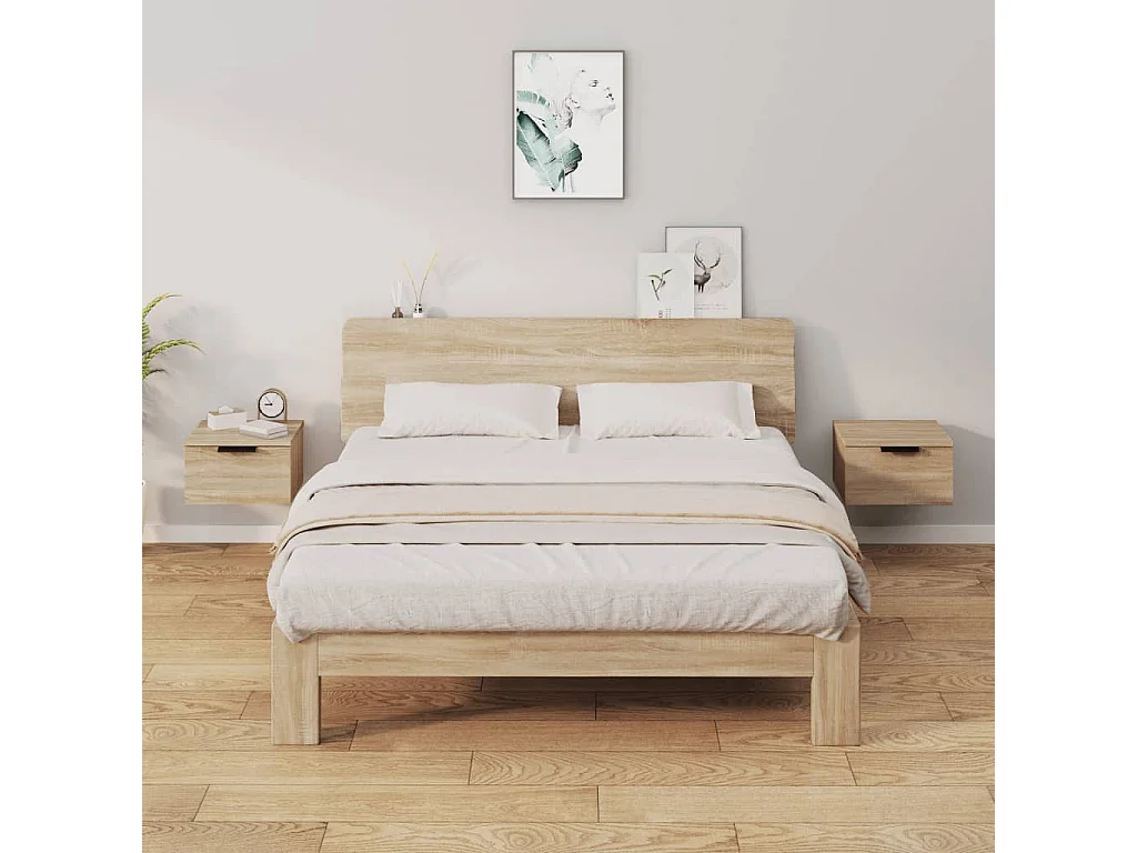 2er-Set Wand-Nachttische Nachtschrank Sonoma-Eiche 34x30x20 cm -RN14499