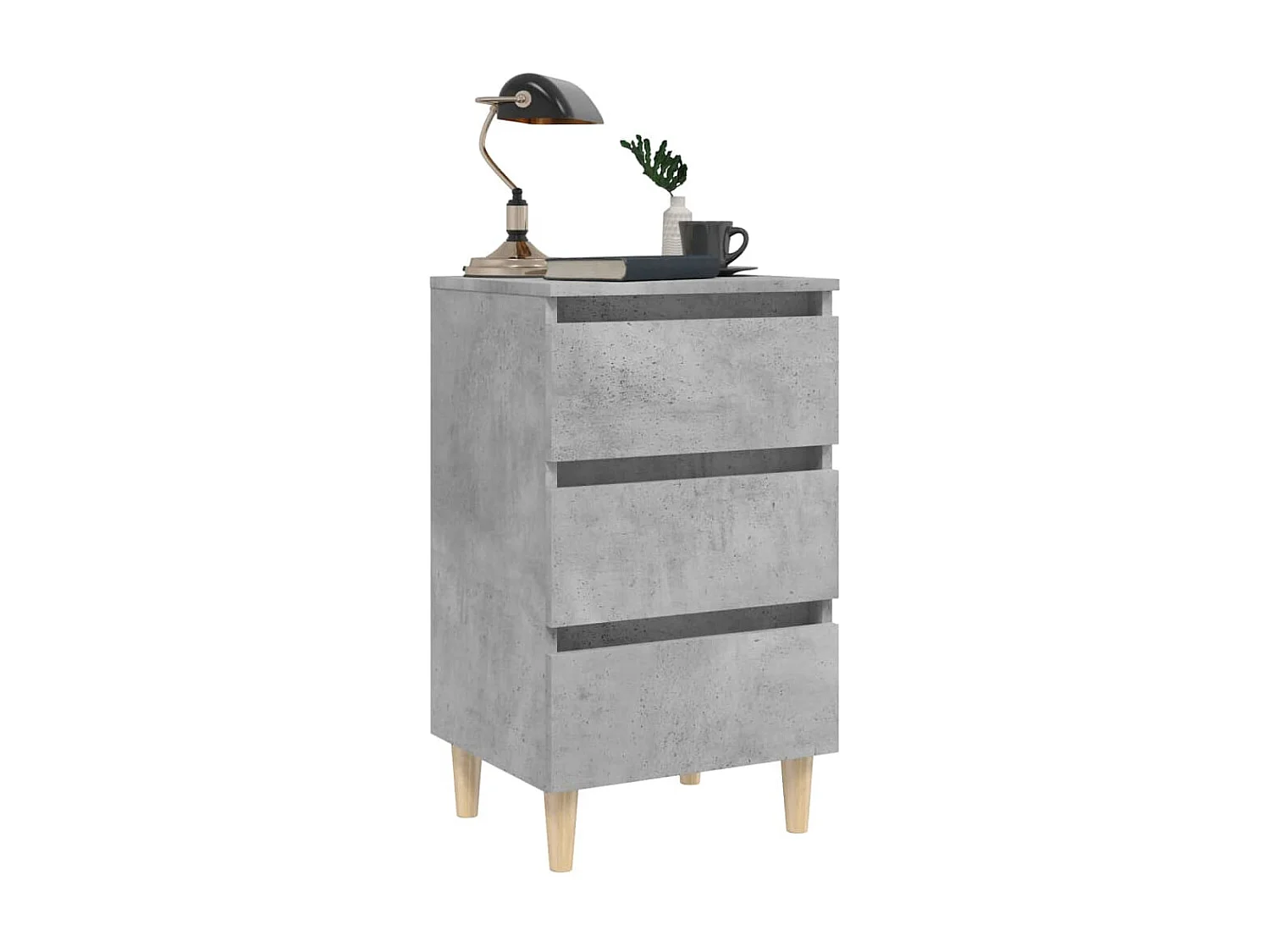 2er-Set Nachttische Nachtschrank mit Massivholz-Beinen Betongrau 40x35x69 cm -RN66841