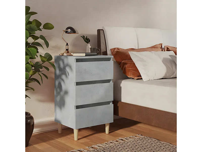 2er-Set Nachttische Nachtschrank mit Massivholz-Beinen Betongrau 40x35x69 cm -RN66841