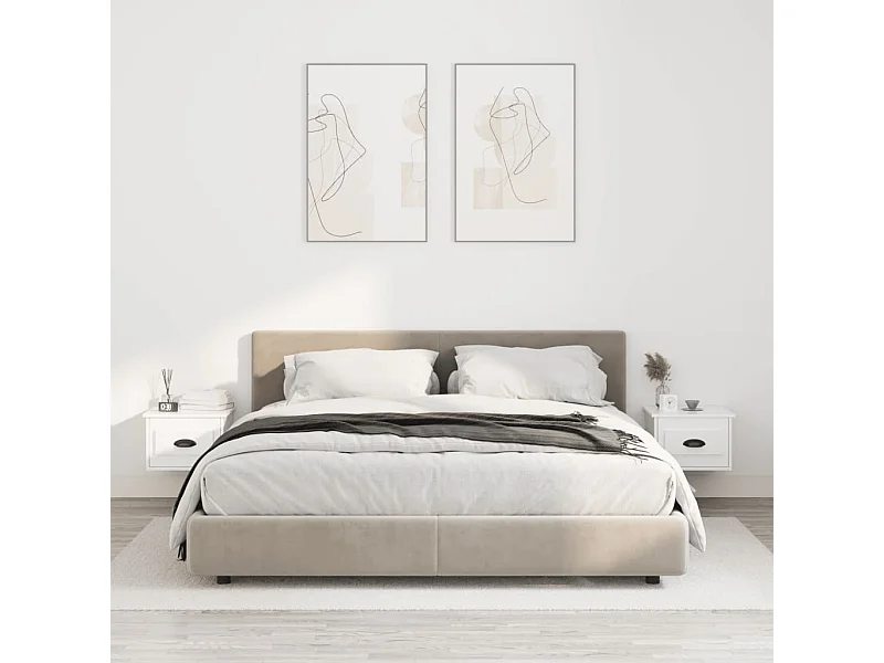 2er-Set Wand-Nachttische Nachtschrank Hochglanz-Weiß 41,5x36x28 cm -RN38114