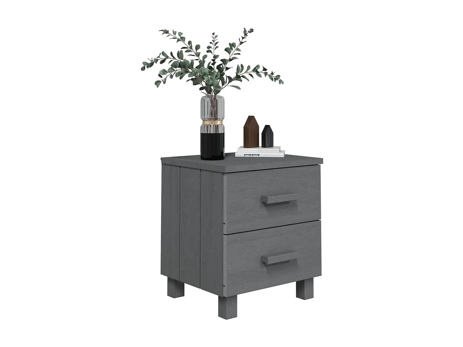 Nachttisch Nachtschrank HAMAR Dunkelgrau 40x35x44,5 cm Massivholz Kiefer -RN22169