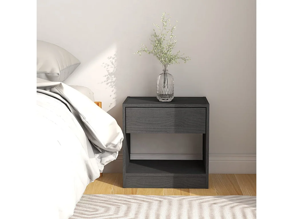 2er-Set Nachttische Nachtschrank Grau 40x31x40 cm Massivholz Kiefer -RN82074