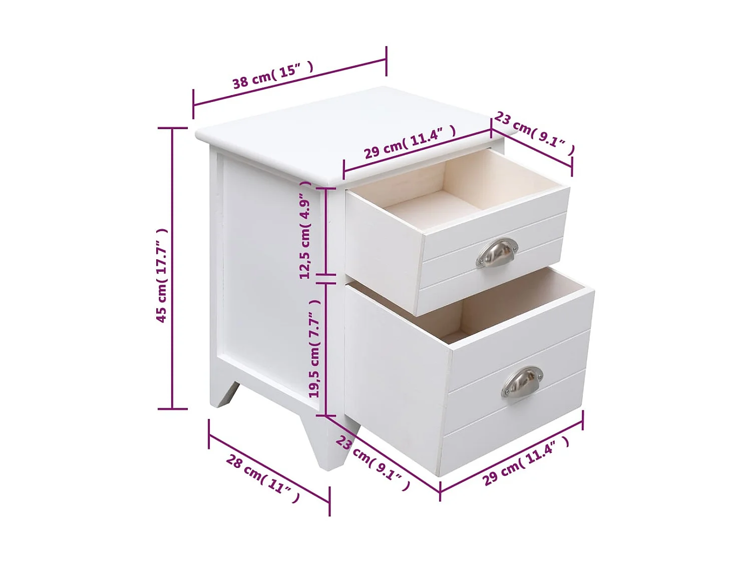 Nachttisch Nachtschrank Weiß 38×28×45 cm Paulownia-Holz -RN65090