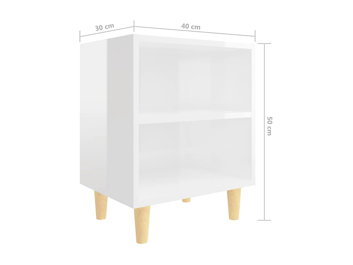 Nachttische Massivholz-Beinen 2er-Set Hochglanz-Weiß 40x30x50cm -RN90474