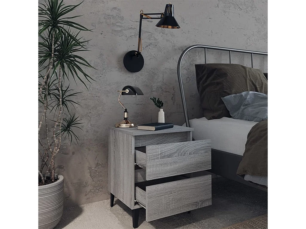 Nachttisch Nachtschrank mit Metallbeinen Grau Sonoma 40x35x50 cm -RN39745