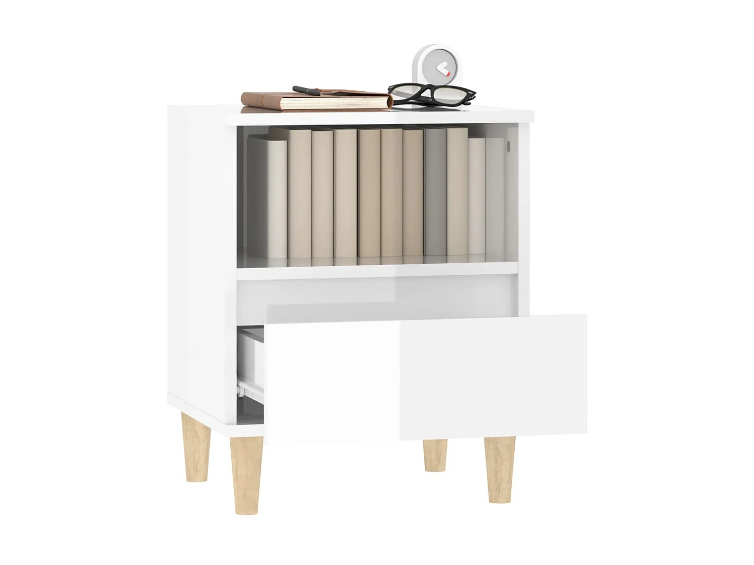 2er-Set Nachttische Nachtschrank Hochglanz-Weiß 40x35x50 cm -RN13957