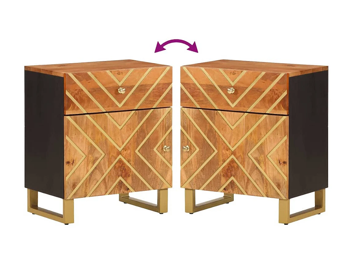 Nachttisch Nachtschrank Braun und Schwarz 50x33x60 cm Massivholz Mango -RN42803