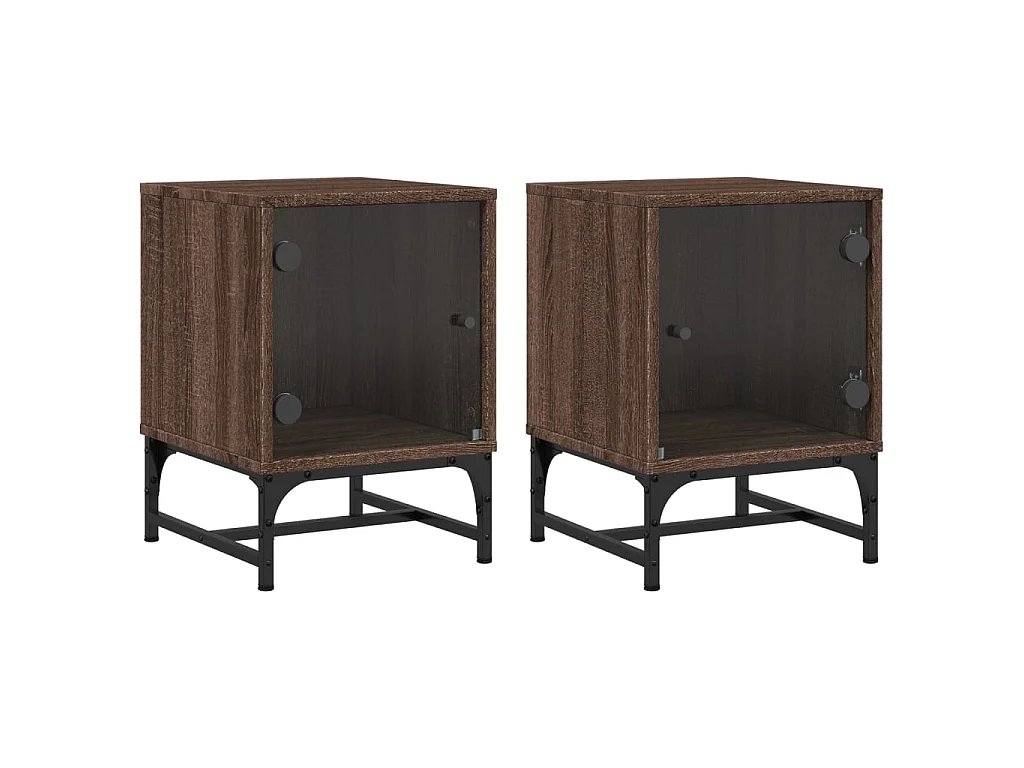 2er-Set Nachttische Nachtschrank mit Glastüren Braun Eichen-Optik 35x37x50 cm -RN77955